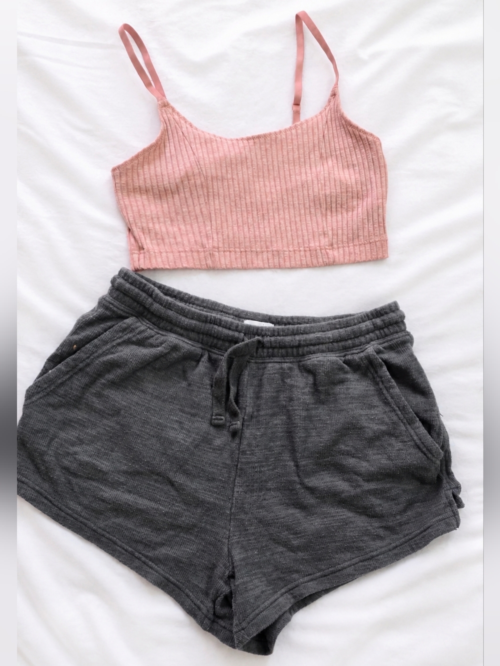 Aerie Ribbed Bralette & Charcoal Lounge Shorts 2pc Set Size S